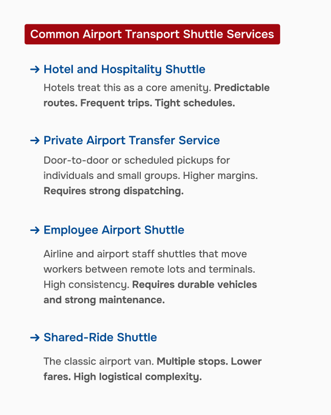 common airport transfer shuttle services